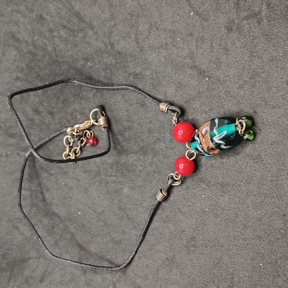 Glass bead cord necklace lobster clasp